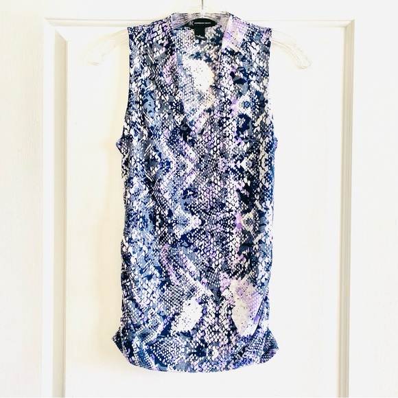 INC International Concepts | Sleeveless V-Neck Animal Print + Ruching De… - Picture 1 of 4